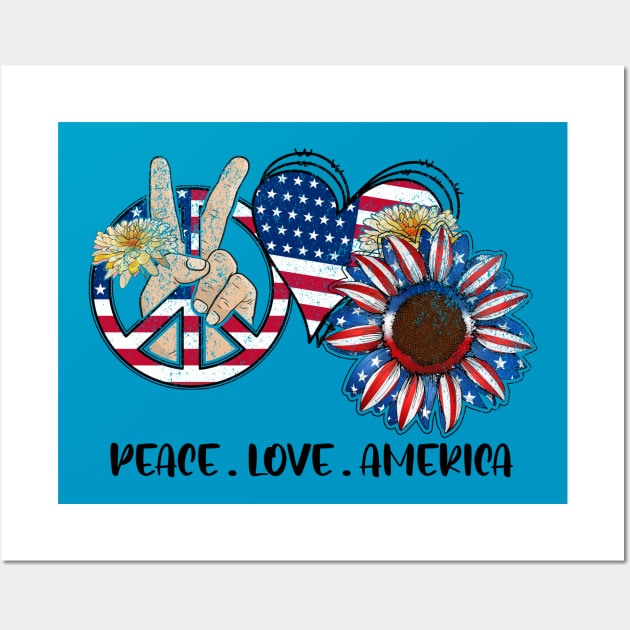 Peace, Love, America 4th of July Design Wall Art by Kribis